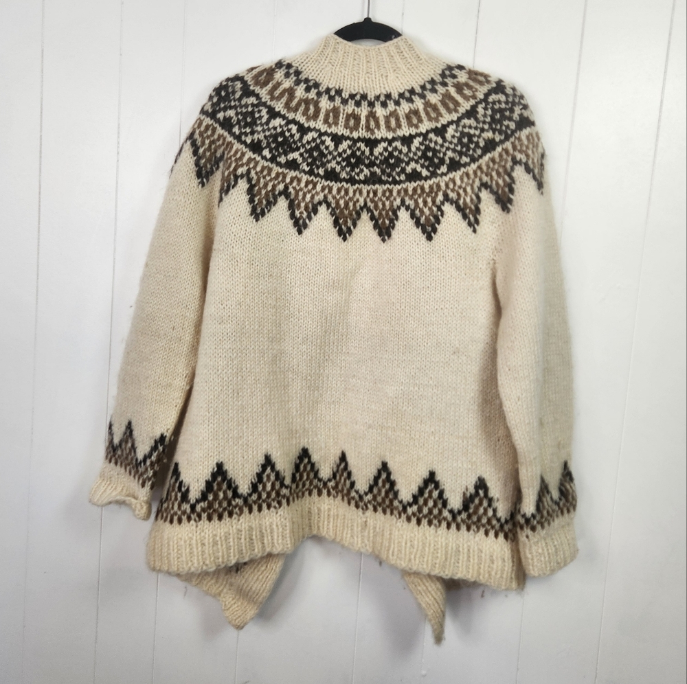 Vintage Wool Fair Isle Sweater Nordic Oversized Cardigan Boho Cabin Winter Large - Picture 5 of 9
